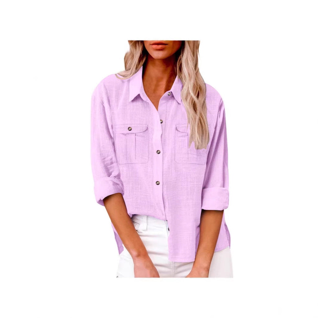 Chemisier oversize léger pour femmes en mélange de coton avec poches poitrine