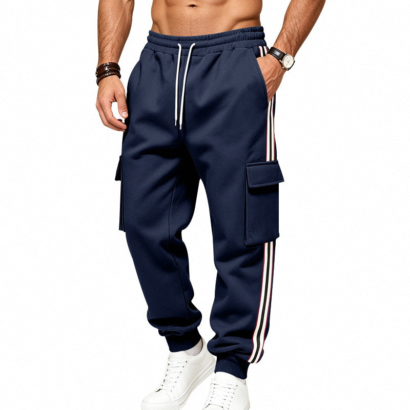 Pantalon de jogging cargo pour hommes en sweat en coton avec bandes contrastées sur les côtés et cordon de serrage Echoarchiv