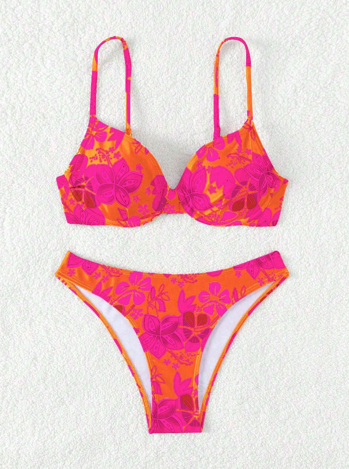 Bikini triangle rembourré pour femmes avec design floral et bretelles réglables R&B