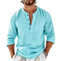 Chemise à manches longues en lin léger pour homme avec col mandarin Echoarchiv