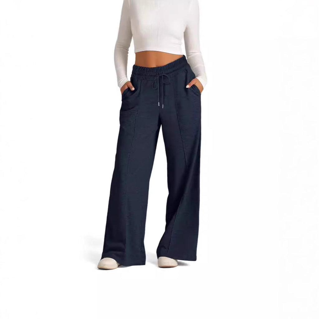 Pantalon large taille haute pour femmes avec cordon de serrage, poches latérales et couture avant Echoarchiv
