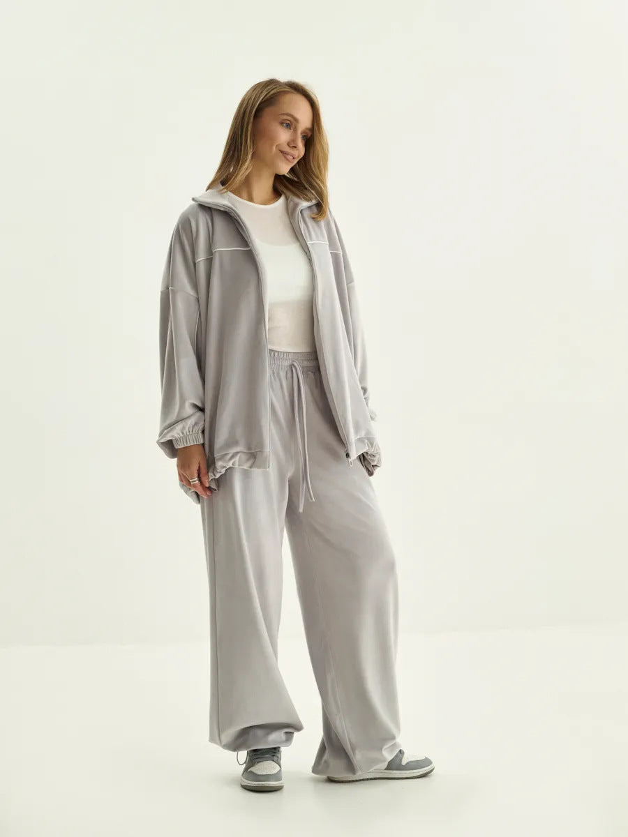 Ensemble Lounge Palazzo pour Femmes en velours doux avec col montant, coupe oversize et pantalon à taille élastique Echo Archiv