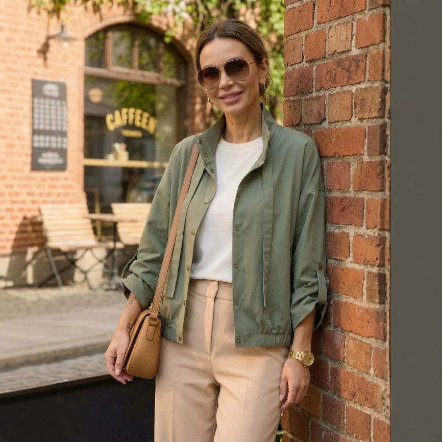 Veste de loisirs courte pour femmes avec col montant