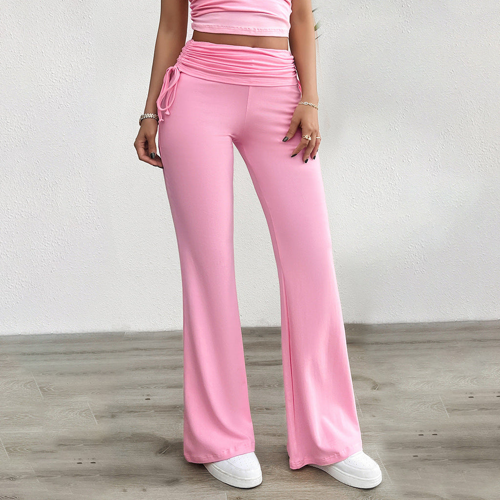 Pantalon Palazzo-Lounge pour femmes en jersey doux avec ceinture repliée, cordons latéraux et jambe évasée Echo Archiv