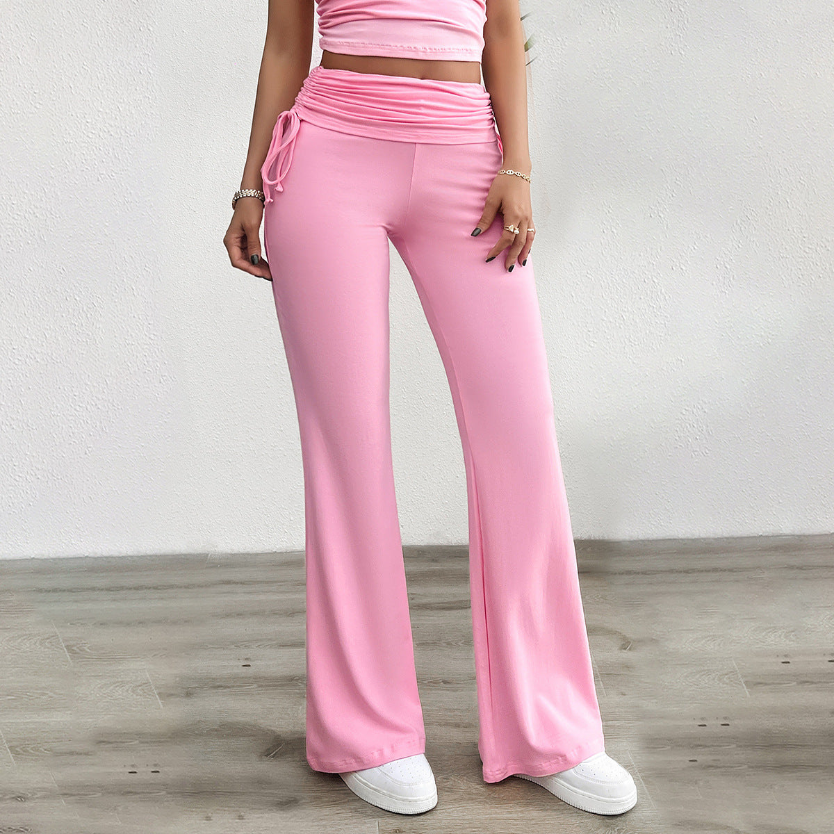 Pantalon Palazzo-Lounge pour femmes en jersey doux avec ceinture repliée, cordons latéraux et jambe évasée Echo Archiv