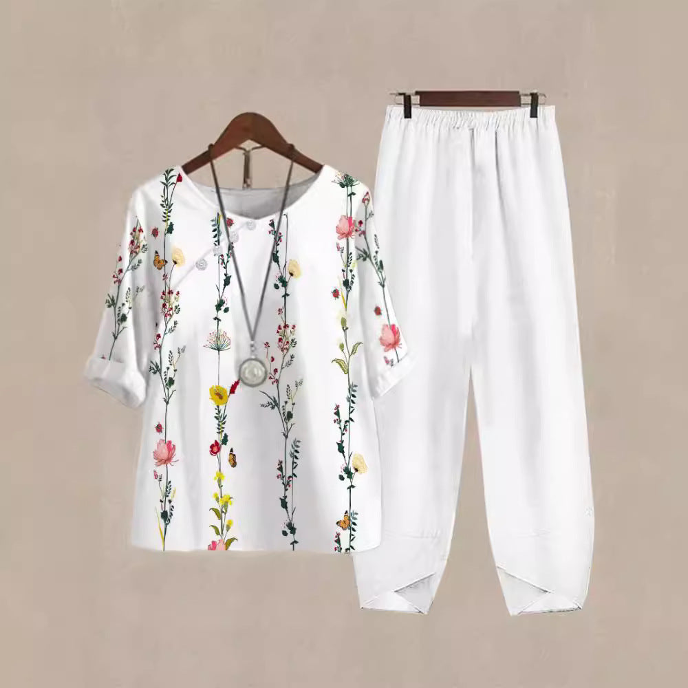 Haut de loisirs pour femmes avec motif floral et pantalon confortable R&B