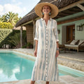 Robe chemise rayée en look lin pour femmes Echoarchiv