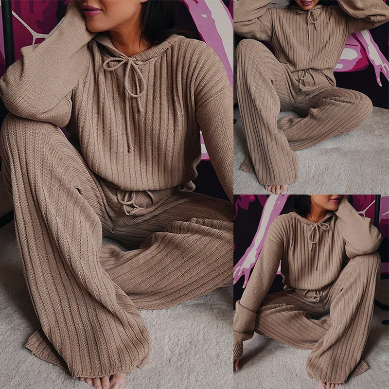 Ensemble de Loungewear en Tricot Côtelé pour Femmes avec Sweat à Capuche et Pantalon Large à Cordon Echo Archive
