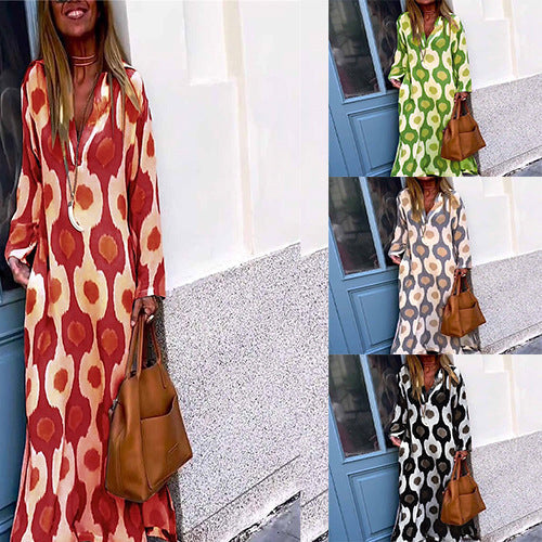 Robe maxi Boho longue pour femmes avec décolleté en V, coupe décontractée et imprimé all-over saisissant Echoarchiv