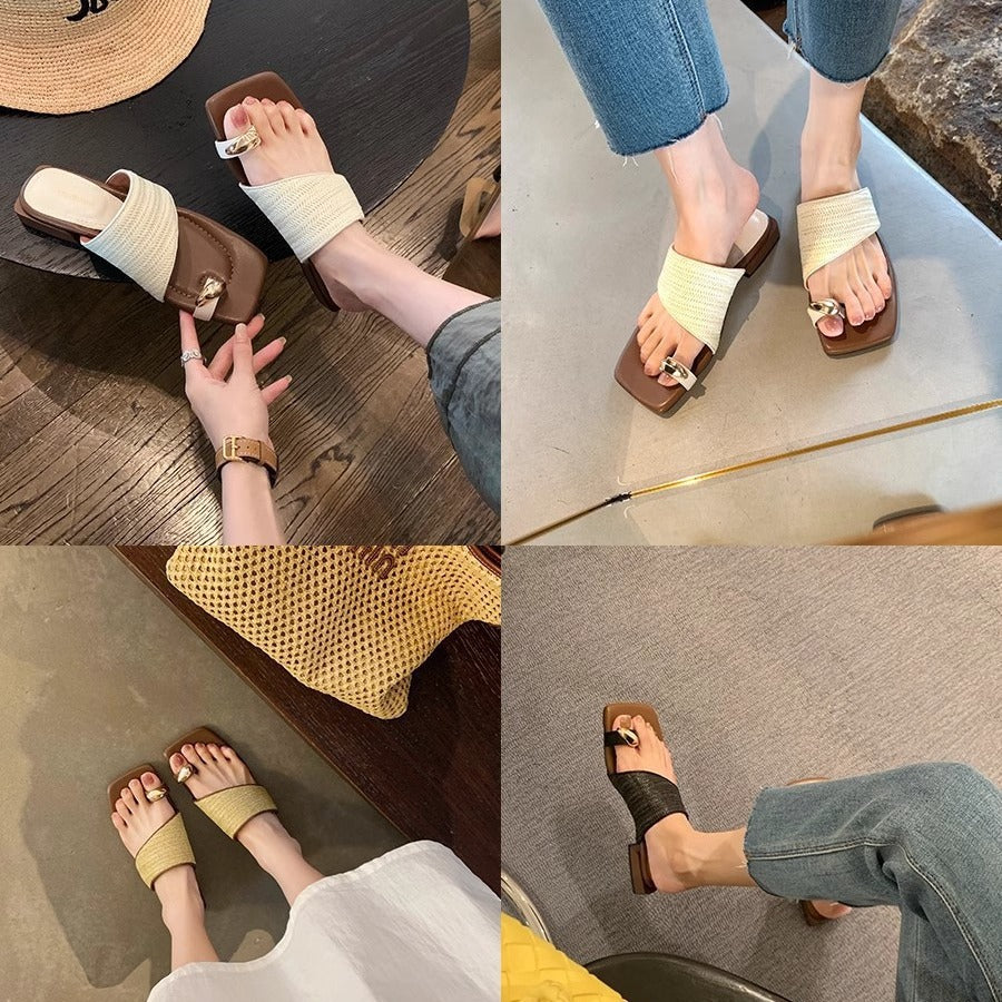 Sandales à clip pour femmes avec design de large sangle et application de boucle tendance R&B