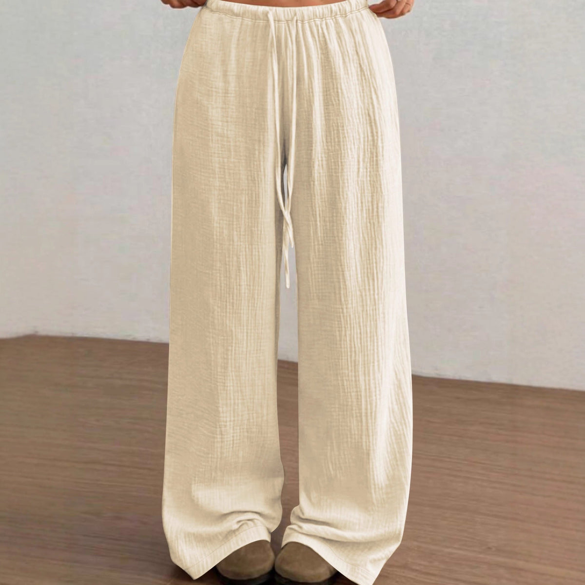 Pantalon palazzo en coton gaze fluide pour femmes avec taille élastique et cordon de serrage Echoarchiv