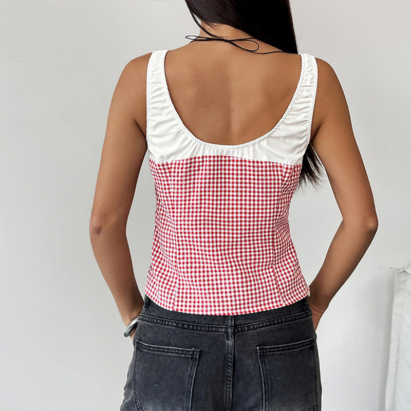 Débardeur Sans Manches À Motif Vichy Et Détail Noué Pour Femme | Idéal Pour Saison Printemps Et Été