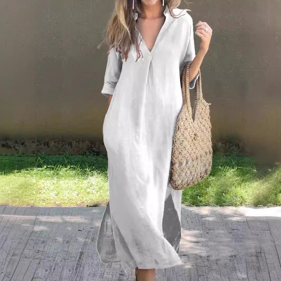 Robe maxi décontractée pour femmes avec décolleté en V caché