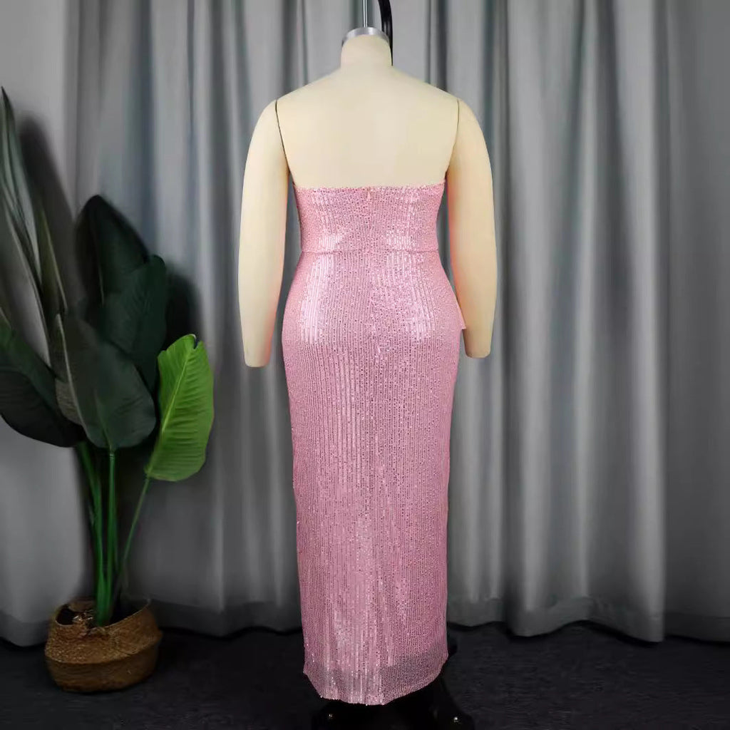 Robe de soirée scintillante pour femmes avec design asymétrique et imposante application de nœud R&B