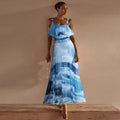 Robe maxi femme avec volants et design maritime Drune