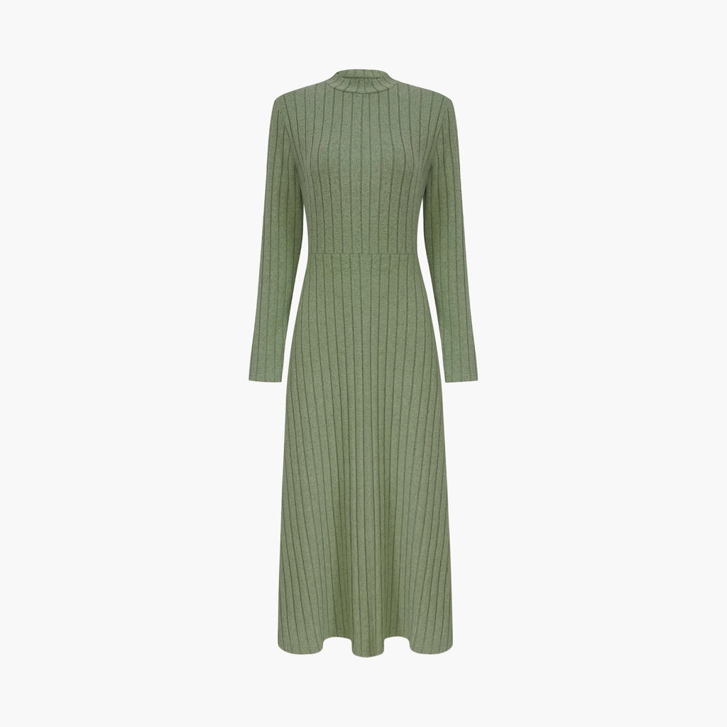 Robe midi en tricot côtelé pour femmes avec col montant et coupe A cintrée Echoarchiv