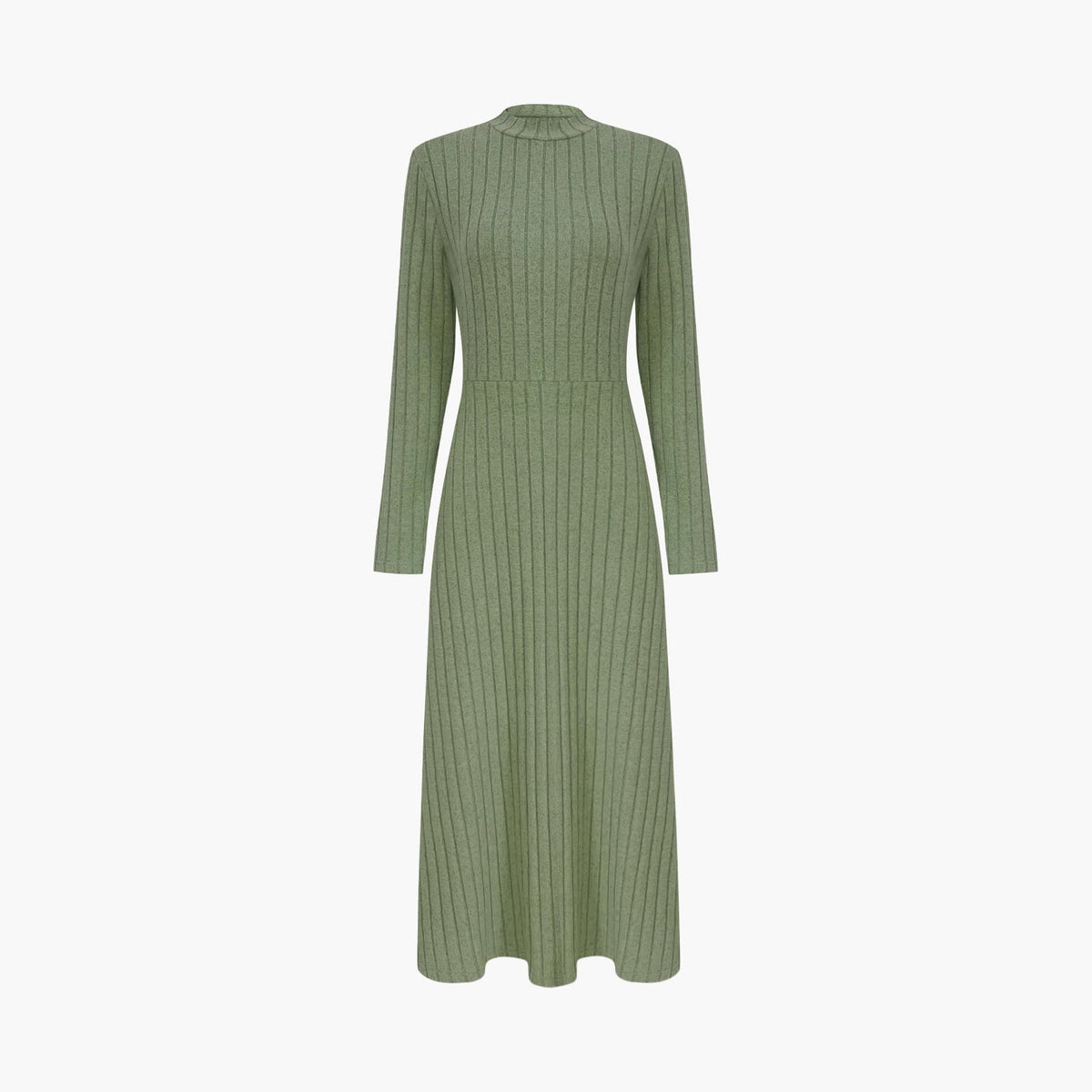 Robe midi en tricot côtelé pour femmes avec col montant et coupe A cintrée Echoarchiv