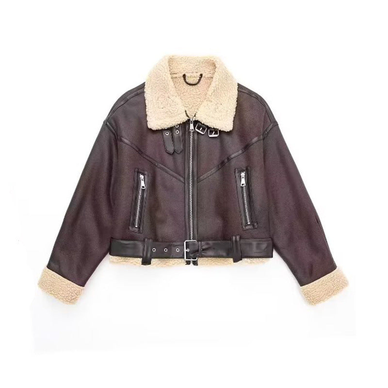 Veste en cuir tendance et élégante pour femmes avec doublure en teddy