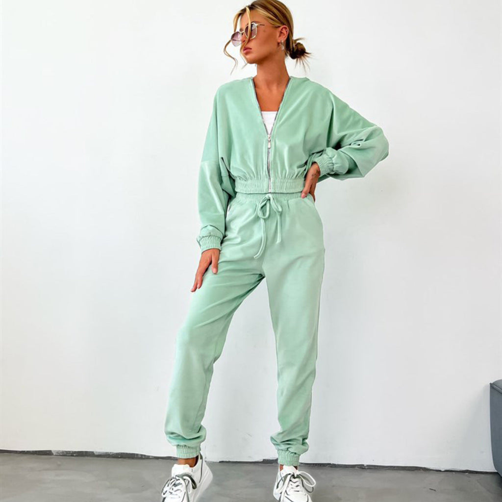 Hoodie en velours pour femmes avec zip demi-haut et pantalon de jogging taille haute avec cordon de serrage Echo Archive