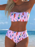 Bikini bandeau pour femmes avec un motif de plumes unique et une taille haute R&B