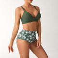 Ensemble de bikini taille haute pour femmes avec bretelles réglables et motif élégant de palmiers R&B