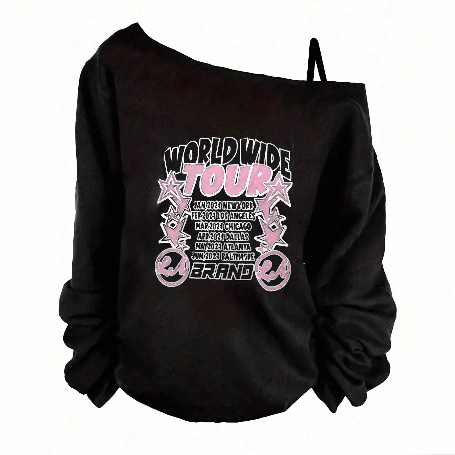 Sweatshirt asymétrique Off-Shoulder pour femmes avec impression de tournée et coupe oversized Echo Archiv