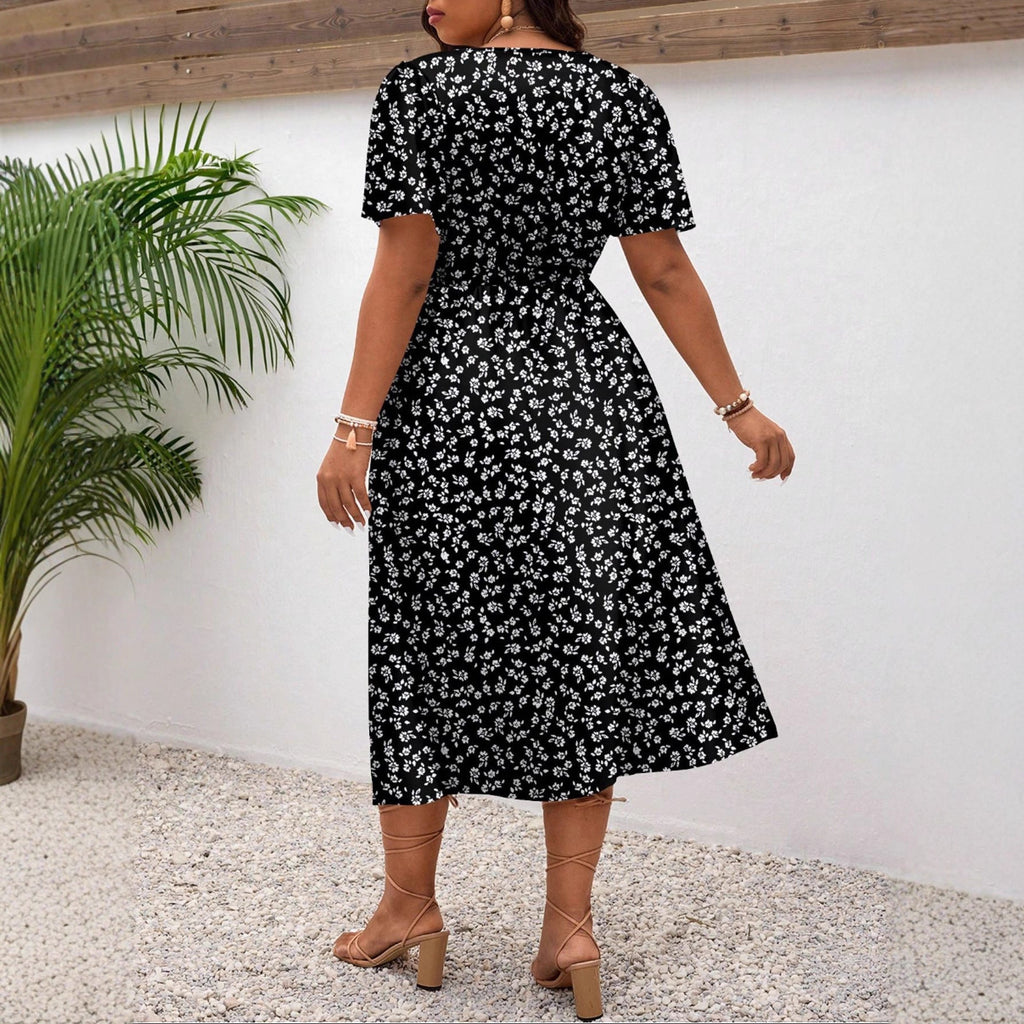 Robe Midi Femme avec Motif Floral et Fente Flatteuse R&B