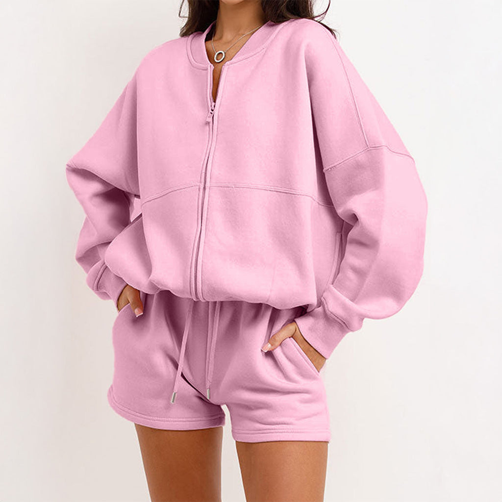 Ensemble de sweat à deux pièces pour femmes avec veste oversized à fermeture éclair et shorts taille haute élastiques Echo Archiv