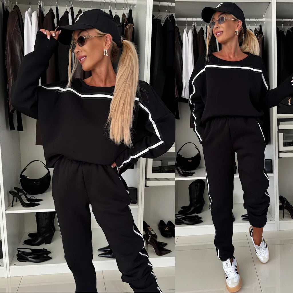 Ensemble de lounge sportif pour femmes avec bandes latérales rayées, sweat-shirt oversized et jogging élastique Echo Archive