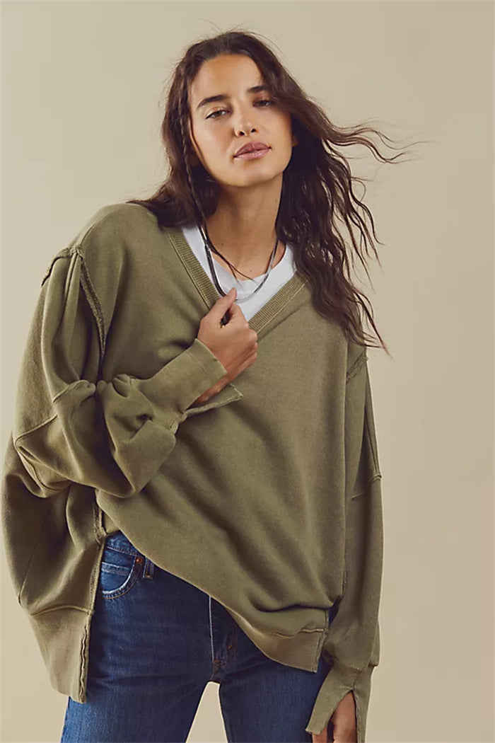 Sweatshirt oversized pour femmes avec manches ballon, coutures ouvertes et fentes latérales Echo Archiv