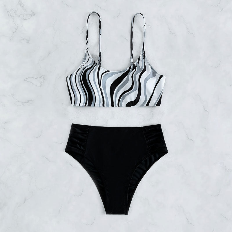 Bikini taille haute pour femmes avec haut en forme de vague R&B