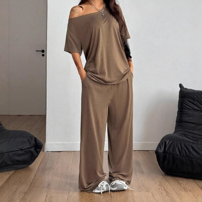 Ensemble de lounge décontracté pour femmes en jersey doux avec pantalon palazzo ample et top oversize sans manches Echoarchiv