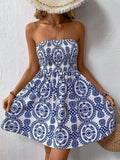 Robe d'été sans épaules pour femmes avec haut froncé et jupe évasée R&B