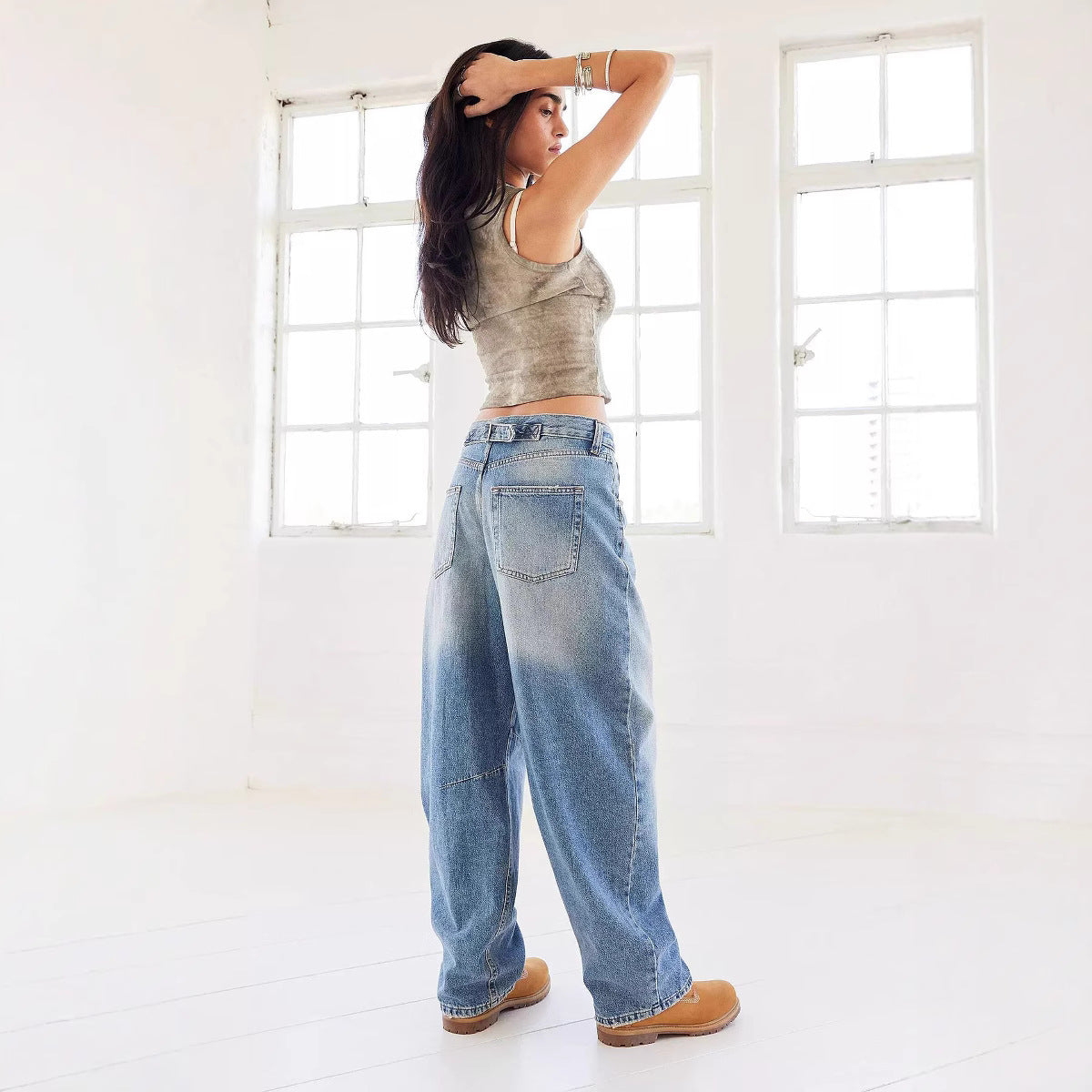 Jeans baggy taille basse pour femmes avec panneaux aux genoux et coupe décontractée Echo Archiv