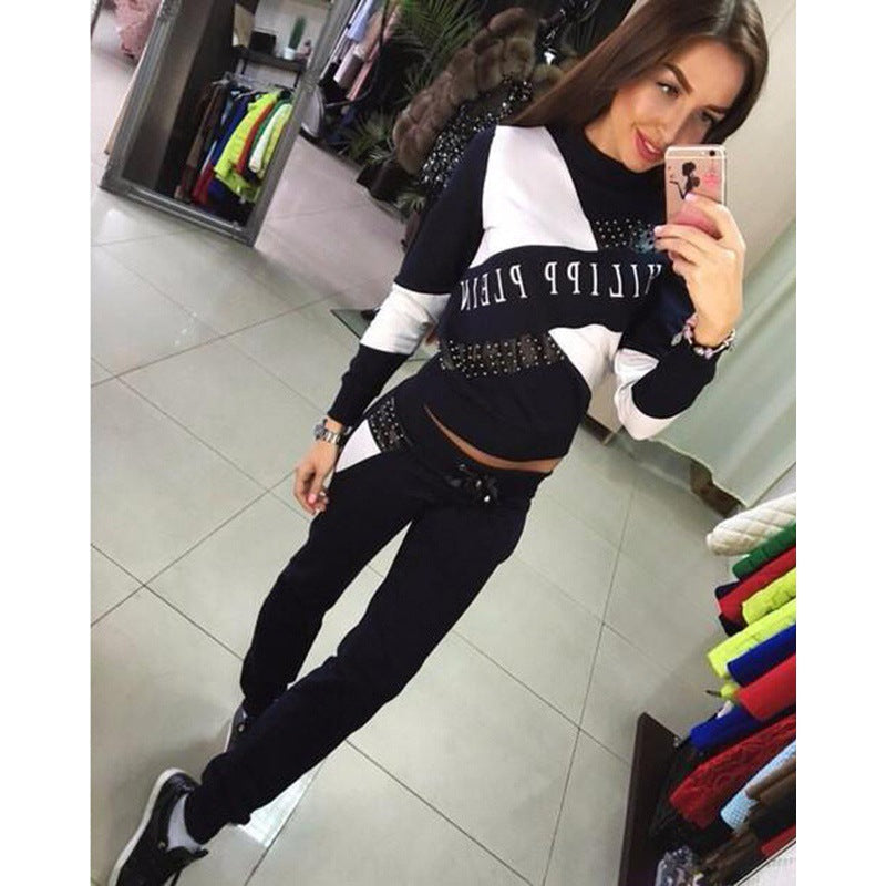 Ensemble de jogging sportif pour femmes avec ornements en clous et design colorblock Echo Archive