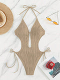 Maillot de bain une pièce pour femmes avec décolleté plongeant et design côtelé R&B
