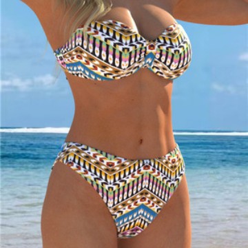 Bikini bandeau pour femmes avec un motif ethnique stylé et une taille haute R&B