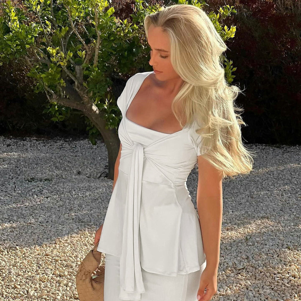 Haut enroulé pour femmes avec décolleté plongeant et coupe fluide Heidi-Mode