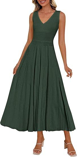 Robe plissée pour femmes avec décolleté en V et ourlet évasé R&B