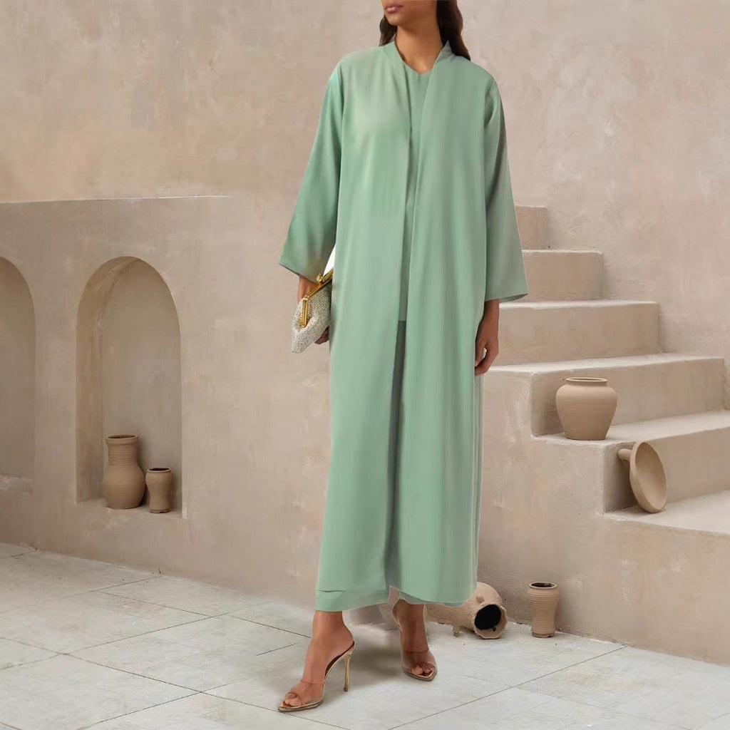Manteau Maxi Kaftan Fluide pour Femmes avec Devant Ouvert et Col Montant Minimaliste