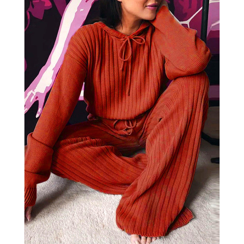 Ensemble de Loungewear en Tricot Côtelé pour Femmes avec Sweat à Capuche et Pantalon Large à Cordon Echo Archive