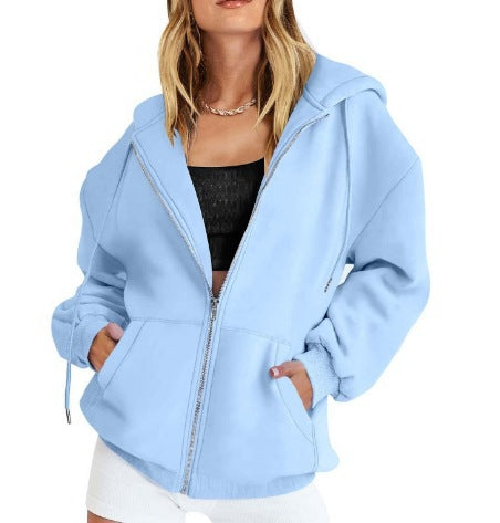 Veste à capuche zippée oversize pour femmes avec fermeture éclair contrastante, capuche double épaisseur et poche kangourou Echo Archiv