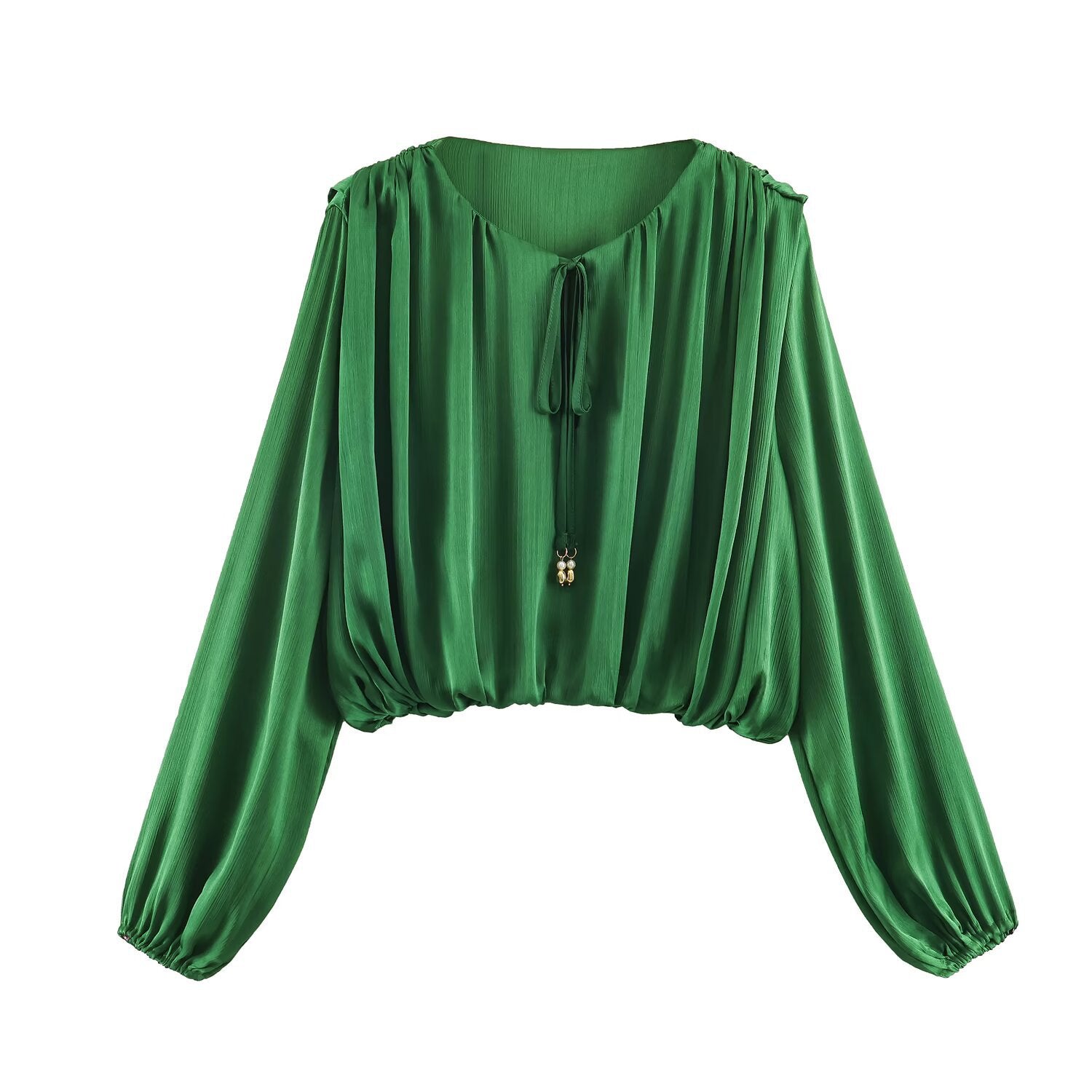Blouse Carmen Boho aérienne pour femmes avec cordon de serrage, manches ballon amples et ourlet élastique Echo Archiv