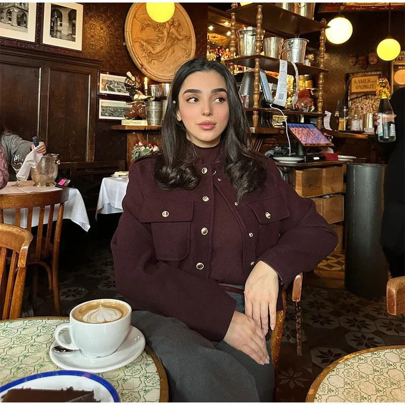 Veste Cropped Femme à la Mode avec Poches