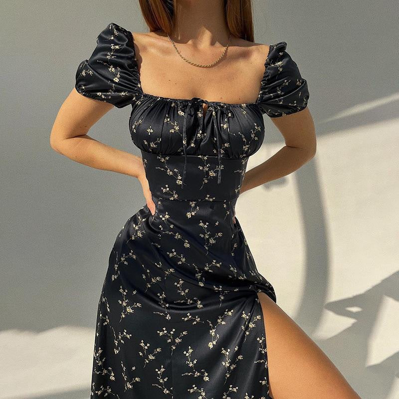 Robe maxi d'été pour femmes avec motifs floraux et fente profonde R&B