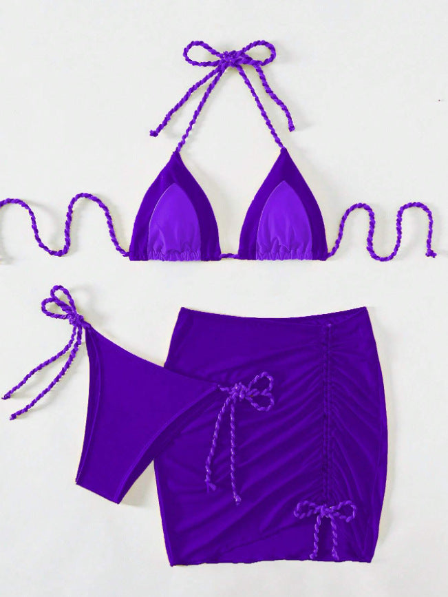 Ensemble de bikini triangle pour femmes avec fronces et liens R&B