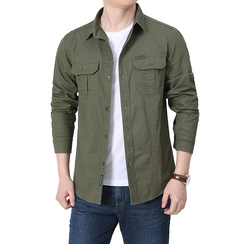 Chemise de travail urbaine pour hommes en twill de coton lavé avec poches poitrine doubles et coutures contrastées Echo Archiv