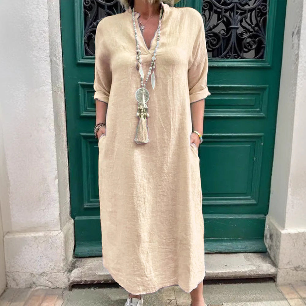 Robe Kaftan décontractée pour femmes avec poches latérales et décolleté en V tendance R&B