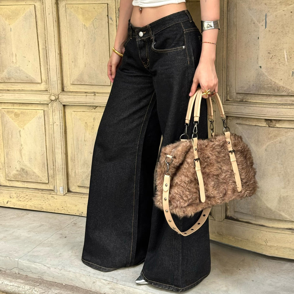 Jeans taille haute à jambe large pour femmes avec taille haute et surpiqûres contrastées Echo Archiv