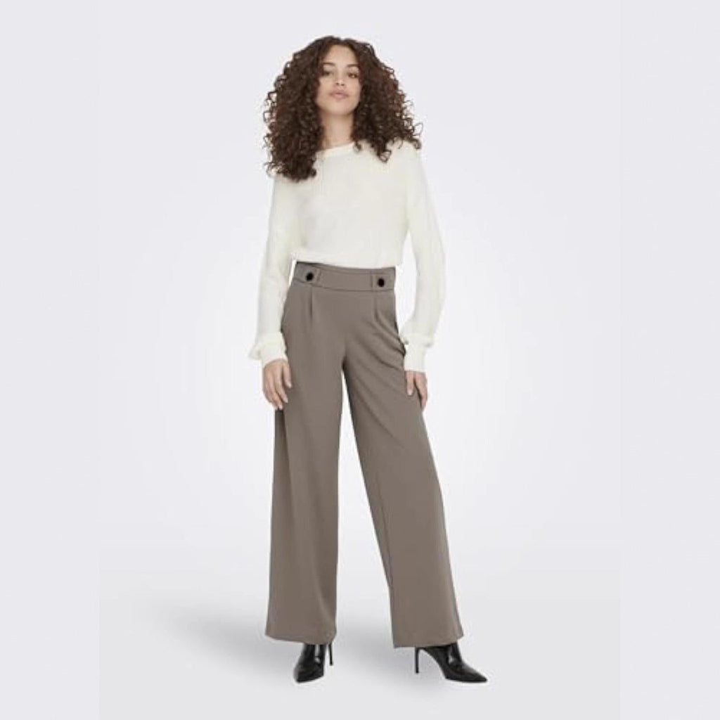 Pantalon Culotte Taille Haute pour Femmes avec Ceinture Décorative et Jambe Large